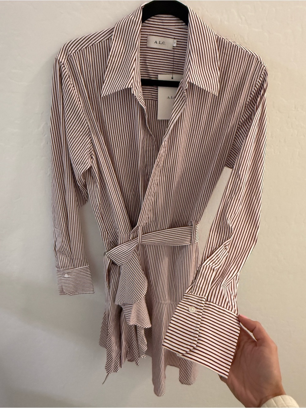 A.L.C NWT Suri Stripped Wrap Ruffle Belted Dress - Picture 7 of 12